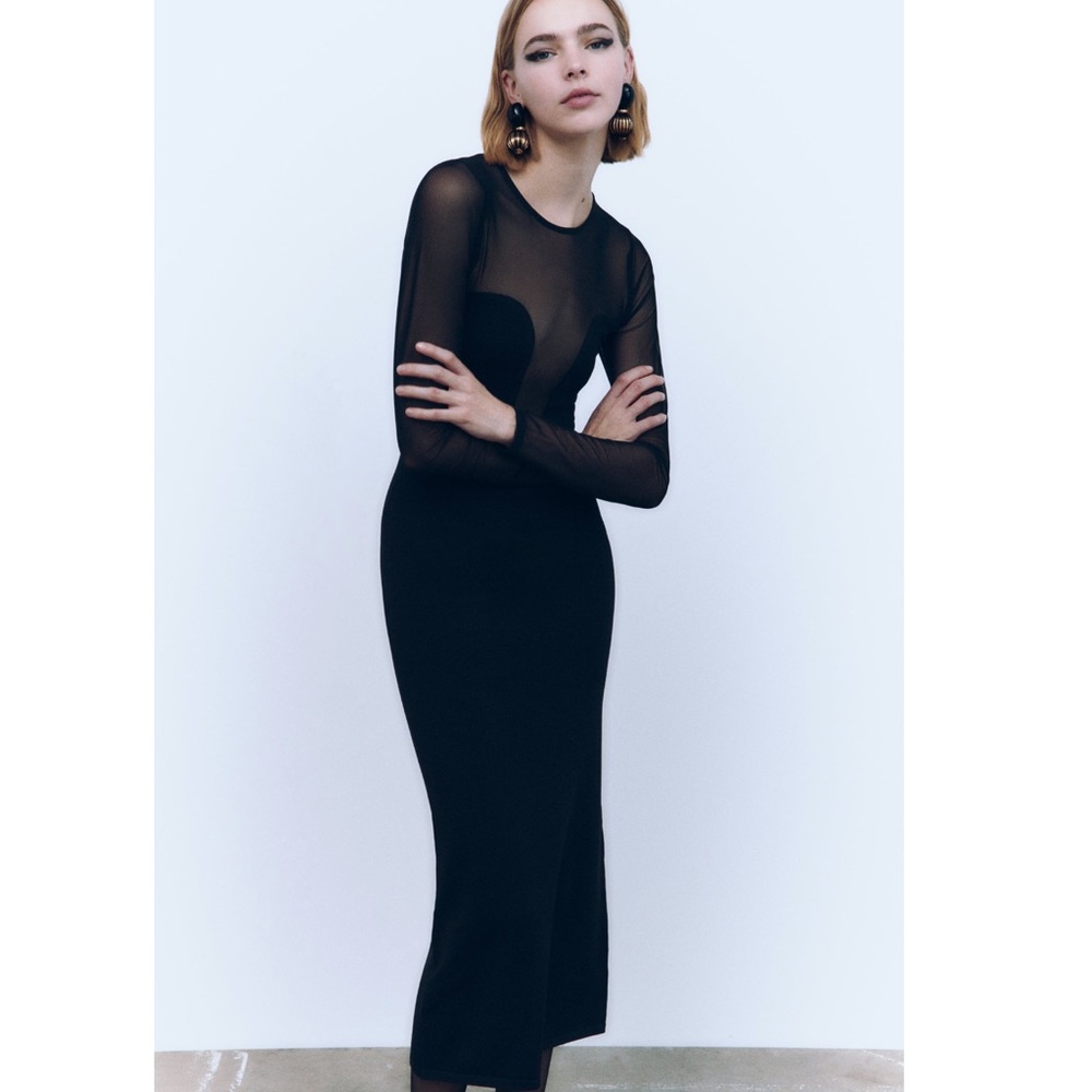 Zara SEMI-SHEER DETAIL KNIT DRESS - Picture 15 of 16